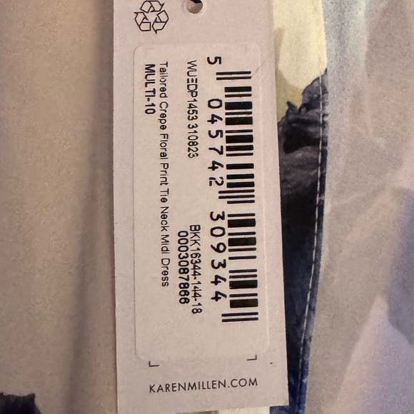 Karen Millen NWT Tailored Crepe Floral Print Tie Neck Mid Maxi Dress White Blue - Picture 6 of 8
